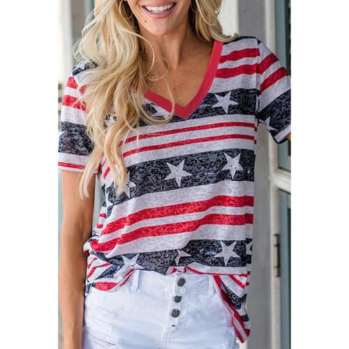 Azura Exchange Star and Stripe Print V-Neck T-Shirt - S - Main Image