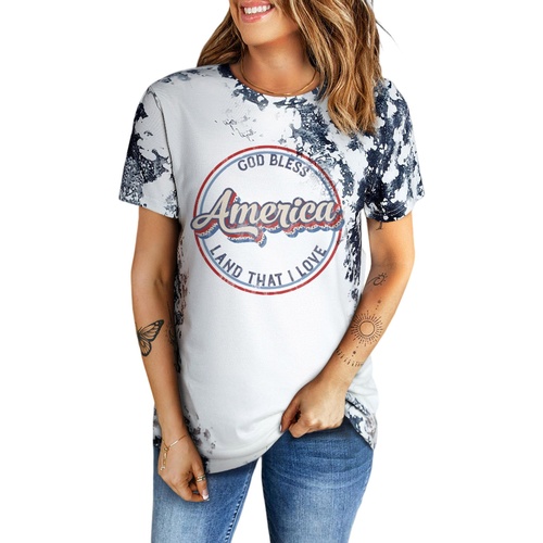 Gray America Slogan Tie Dye Print T Shirt - M - Main Image