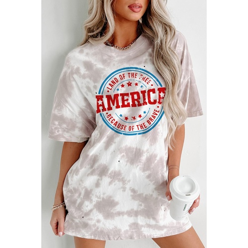 White Oversized Tie-dye AMERICA Graphic T-shirt with Distressing - L - Main Image