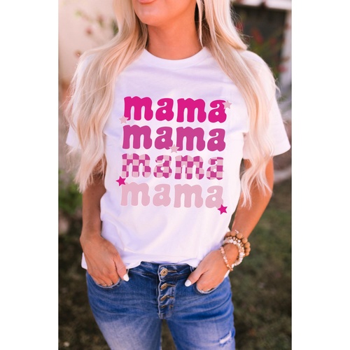 White Round Neck mama Graphic Casual Tee - XL - Main Image