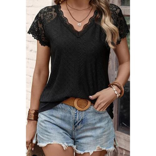 Azura Exchange Short-Sleeve Scalloped V-Neck Top - M - Main Image