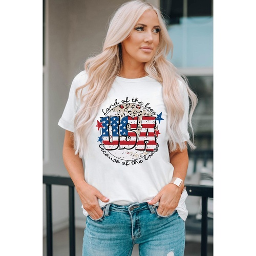 White USA Flag Slogan Graphic T-shirt - XL - Main Image