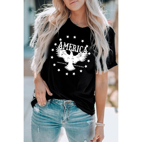 Black AMERICA Eagle Star Graphic T Shirt - 2XL - Main Image