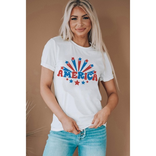 White AMERICA Star Graphic Round Neck Tee - XL - Main Image