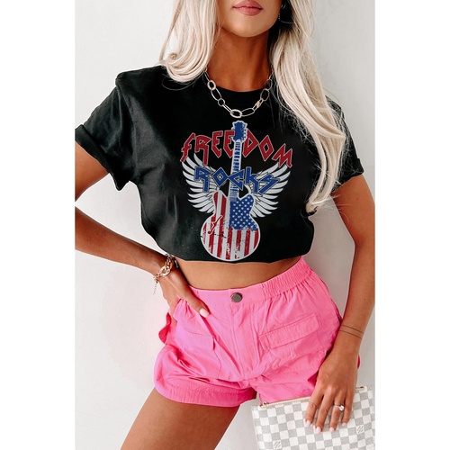 Black American Flag Guitar Print Crew Neck Tee - 2XL - Main Image