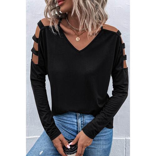 Azura Exchange Cold Shoulder Cut Out Long Sleeve Top - M - Main Image