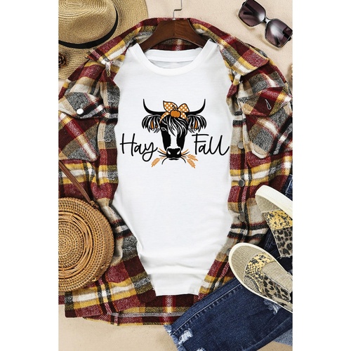 White Hay Fall Cow Head Graphic Tee - 2XL - Main Image