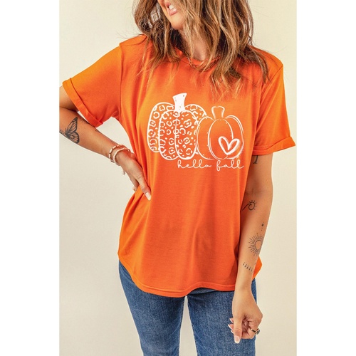 Orange Pumpkin Graphic Crew Neck T-shirt - S - Main Image