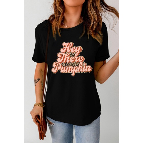 Black Hey There Pumpkin Leopard Graphic Tee - S - Main Image