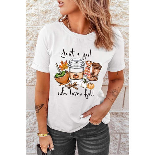 White Just A Girl Who Loves Fall Graphic T Shirt - 2XL - Main Image
