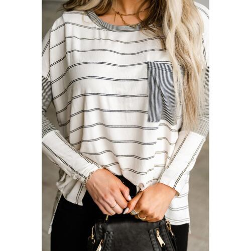 Azura Exchange Patchwork High Low Side Slits Long Sleeve Top - XL - Main Image