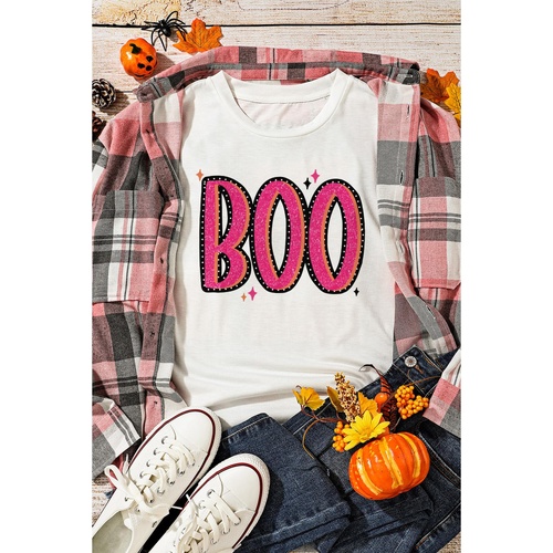 White BOO Crew Neck Graphic T Shirt - 2XL - Main Image