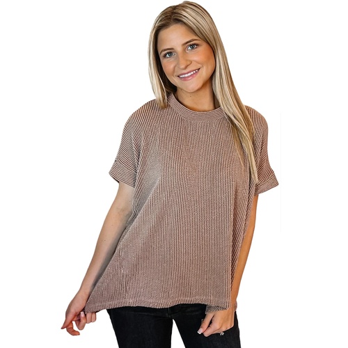 Smoke Gray Corded Textured Crew Neck T-shirt - L - Main Image