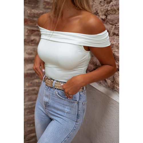 White Folded Off Shoulder Slim Top - S - Main Image