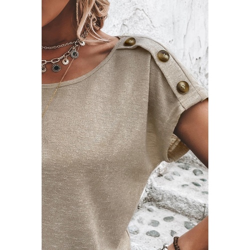 Smoke Gray Button Detail Batwing Sleeve Casual Tee - L - Main Image