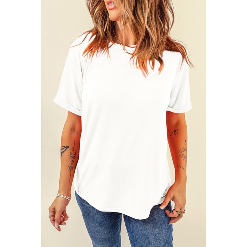 White Casual Plain Crew Neck Tee - XL - Main Image