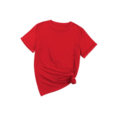Red Casual Plain Crew Neck Tee - 2XL - Main Image