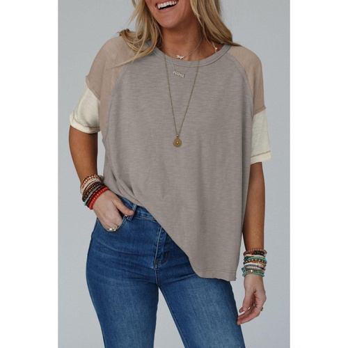Simply Taupe Exposed Seam Colorblock Loose Tee - M - Main Image