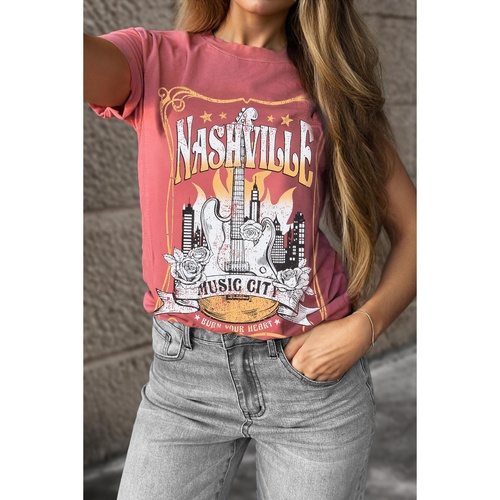 Mineral Red Nashville Music City Graphic Retro Fashion Tee - L - Main Image