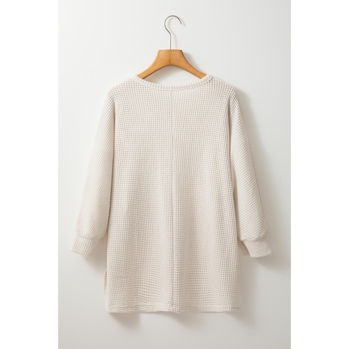 Apricot Waffle Knit Splits Batwing Sleeve Oversized Top - L - Main Image