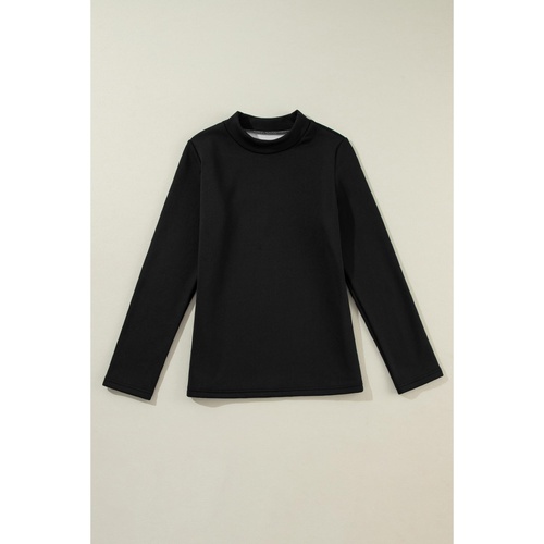 Black Mock Neck Thermal Lined Long Sleeve Tee - L - Main Image