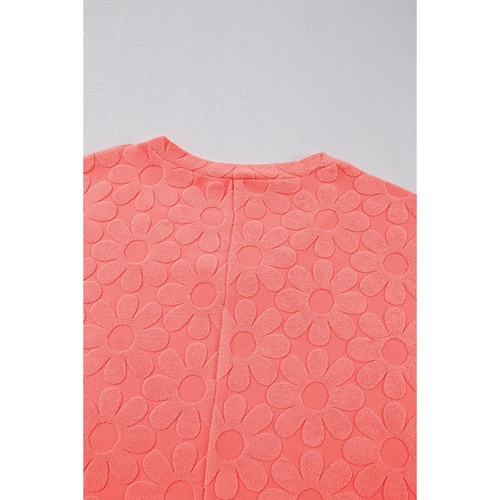 Apricot Pink Oversized Floral Jacquard V Neck Long Sleeve Top - L - Main Image