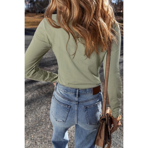 Laurel Green Long Sleeve Buttons V Neck Slim Fit Top - L - Main Image