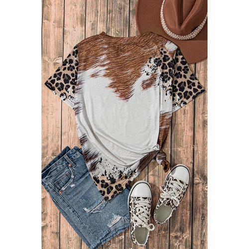 Chestnut Leopard Bleached Sunflower Graphic Crewneck T Shirt - M - Main Image