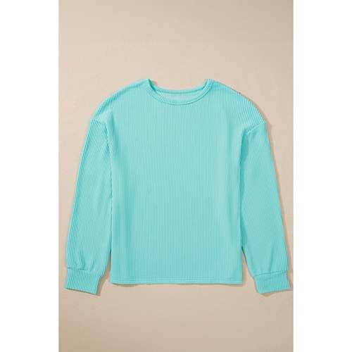 Aruba Blue Solid Color Corded Knit Round Neck Top - XL - Main Image