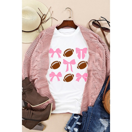White Bowknot Rugby Football Printed Game Day T Shirt - XL - Main Image