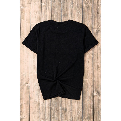 Black Sequin Game Day Graphic Crew Neck Tee - S - Main Image