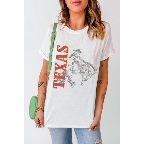 White TEXAS Cowboy Printed Western Fashion T Shirt - XL - Main Image
