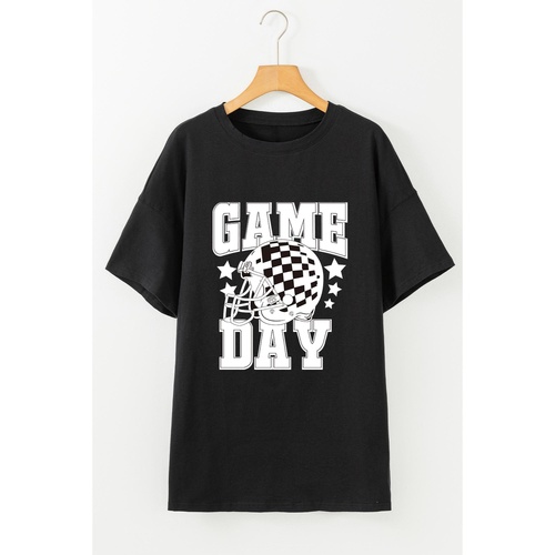 Black GAME DAY Checkerboard Rugby Football Helmet T Shirt - M - Main Image