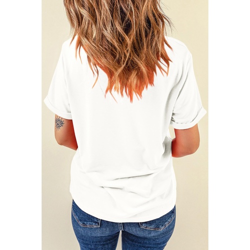 White Thanksgiving Slogan Print Crew Neck T Shirt - XL - Main Image