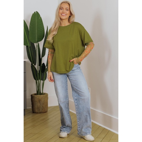 Fern Green Faux Two Piece Floral Long Sleeve Patchwork Tee - L - Main Image