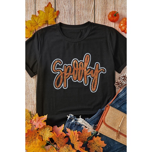Black Spooky Rhinestone Crew Neck Graphic Tee - 2XL - Main Image