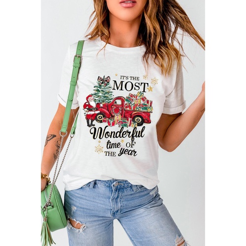 White Christmas Pattern Slogan Print Crew Neck T Shirt - 2XL - Main Image