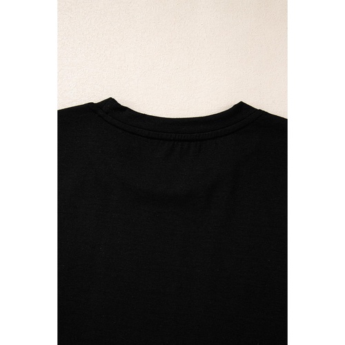 Black Santa Claus Leopard Bow Print Crew Neck Casual T Shirt - M - Main Image