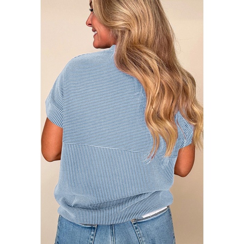 Myosotis Plain Corded Knit Mock Neck T Shirt - L - Main Image
