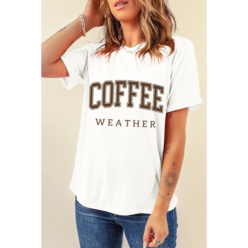 White COFFEE WEATHER Round Neck Graphic T Shirt - 3XL - Main Image