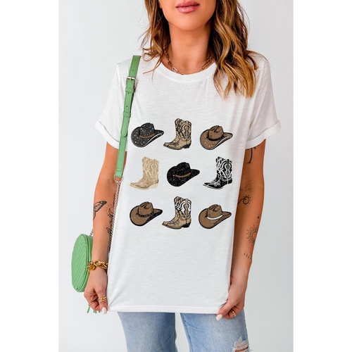 White Cowboys Boots Western Fashion Print T Shirt - 2XL - Main Image