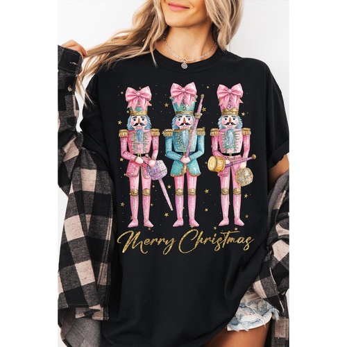 Black Nutcracker Merry Christmas Printed Crewneck T Shirt - XL - Main Image