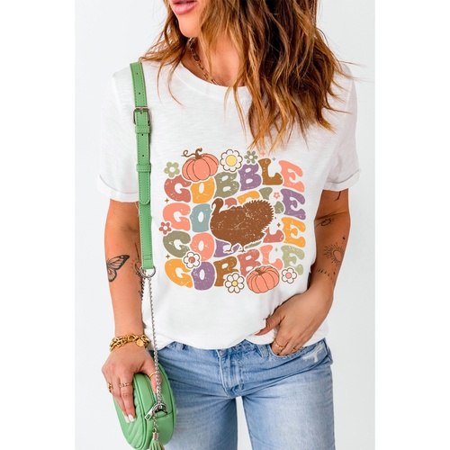 White Thanksgiving GOBBLE Turkey Graphic Tee - XL - Main Image
