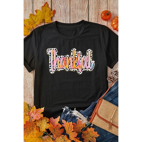 Black Thankful Cow Print Crew Neck T Shirt - 2XL - Main Image