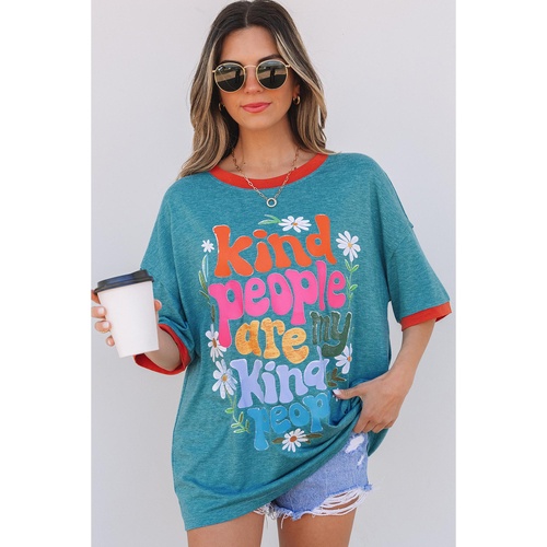Dusk Blue Kind People are My Kind People Graphic Oversized Tee - L - Main Image