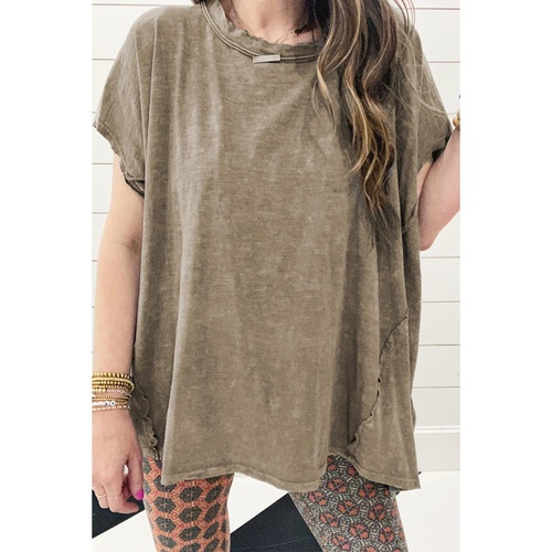 Sage Green Vintage Washed Short Dolman Sleeve Oversized T Shirt - L - Main Image