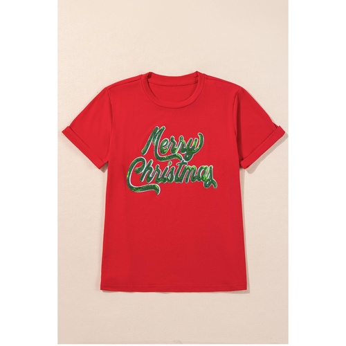 Red Merry Christmas Graphic Crewneck T Shirt - S - Main Image
