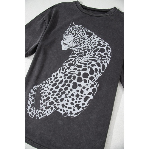Medium Grey Vintage Cheetah Printed Mineral Wash Graphic Tee - L - Main Image