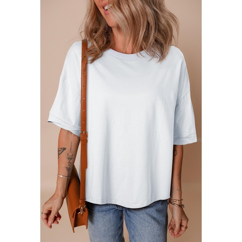 White Loose Half Sleeve Hi Low Hem T Shirt - L - Main Image