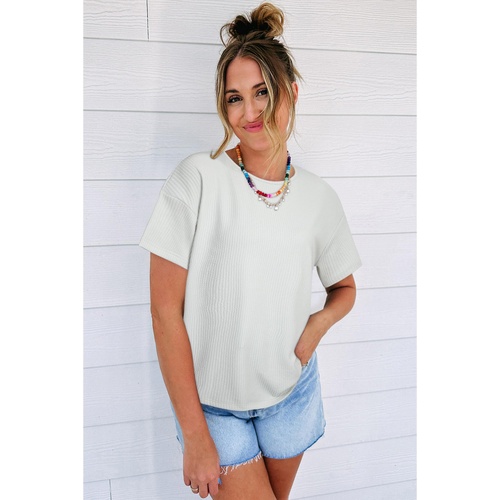 Light Grey Textured Loose T Shirt - L - Main Image